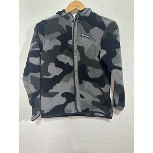 Columbia Kids Grey Black Camo Full Zip Fleece Hoodie Jacket Large 14/16 XY2744